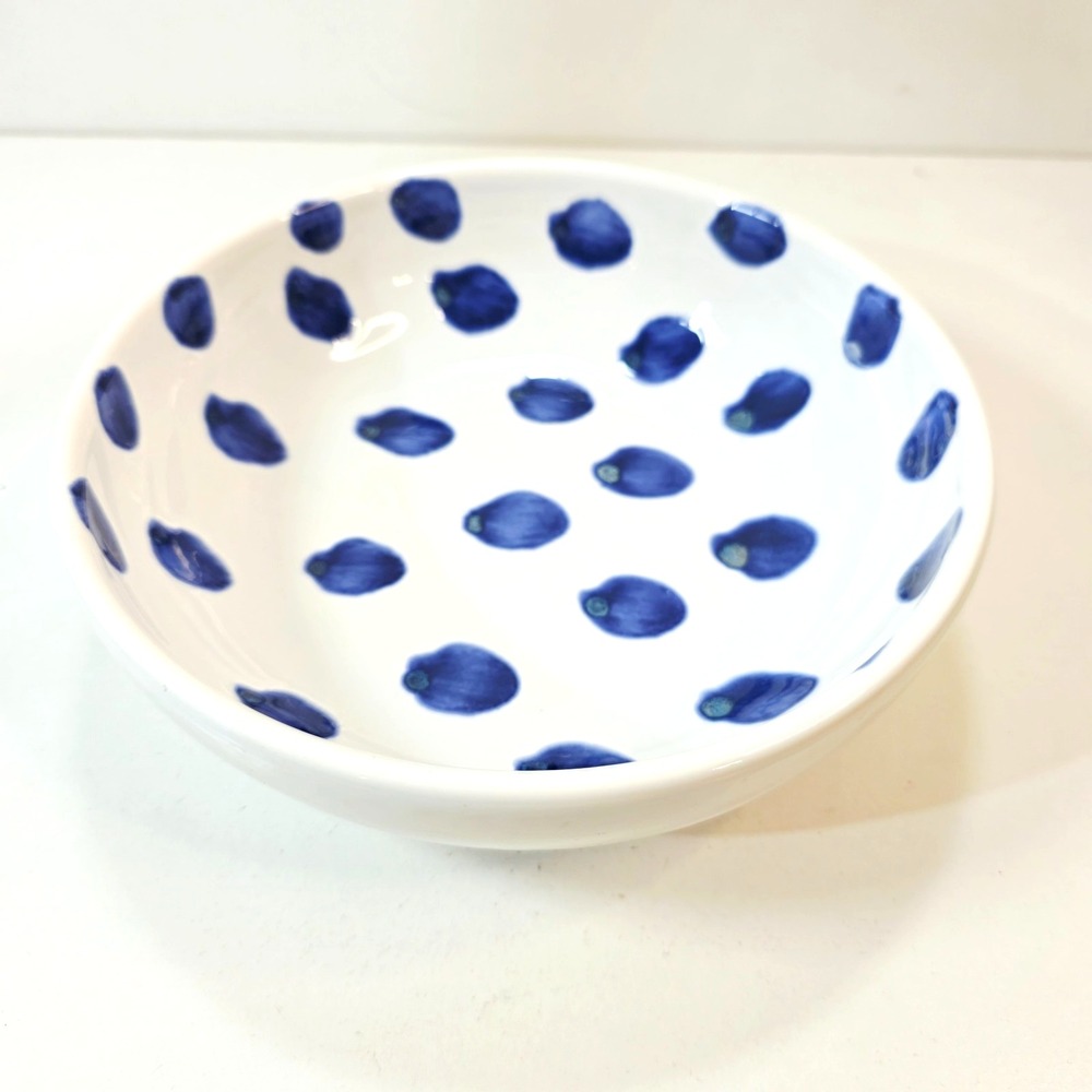 CMG 7 1/2" Serving Salad Pasta Bowl Made In Portugal Blue Dots Grapes Plums